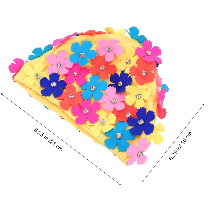 Veemoon Women Faric Floral Petal Swim Cap, Floral Retro Style Fabric Bathing Cap Fashionable Swimming Hat with Three-Dimensional Flower for Lady Girls Long/Short Hair Bathing Swimming - Image 2
