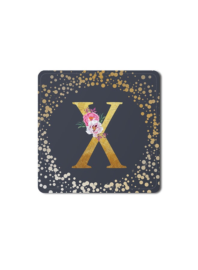 Stylizedd 2 Pack Designer Leather Coasters Mat for Beverage Drinks- Custom Monogram Initial Letter Floral Pattern Alphabet - X (Grey) - Image 1