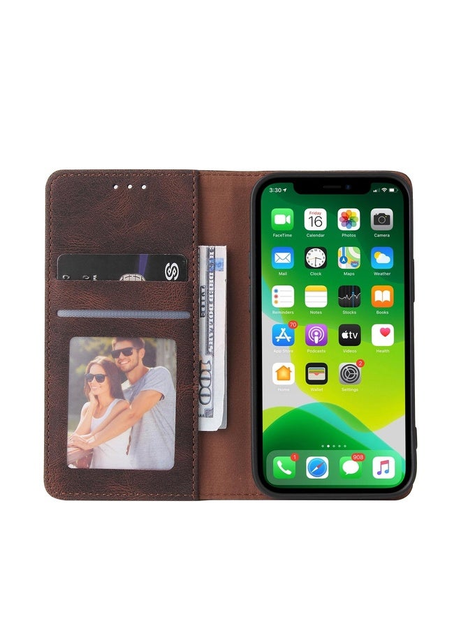 Case Cover For iPhone 13 Simple Suction Closure Horizontal Flip Leather Case with Holder & Card Slot & Wallet(Brown)