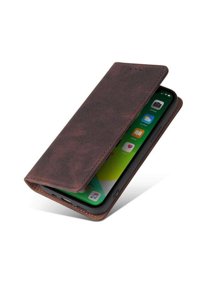 Case Cover For iPhone 13 Simple Suction Closure Horizontal Flip Leather Case with Holder & Card Slot & Wallet(Brown)