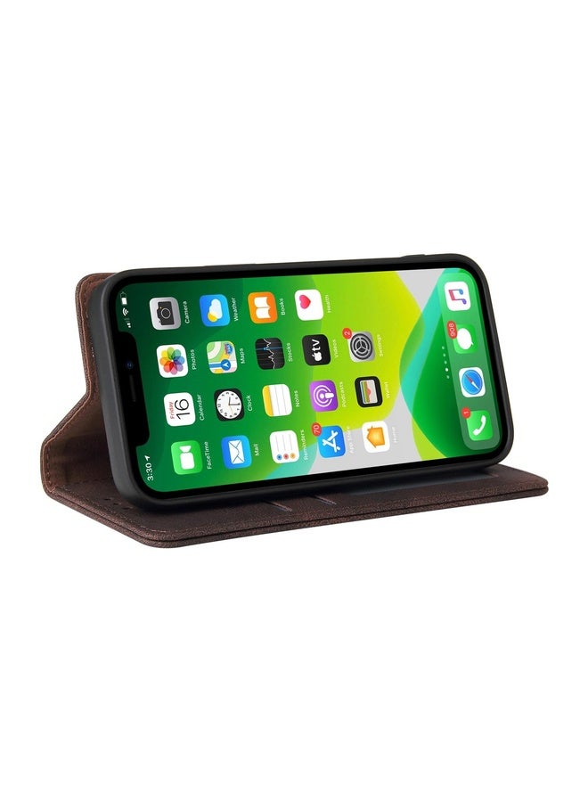 Case Cover For iPhone 13 Simple Suction Closure Horizontal Flip Leather Case with Holder & Card Slot & Wallet(Brown)