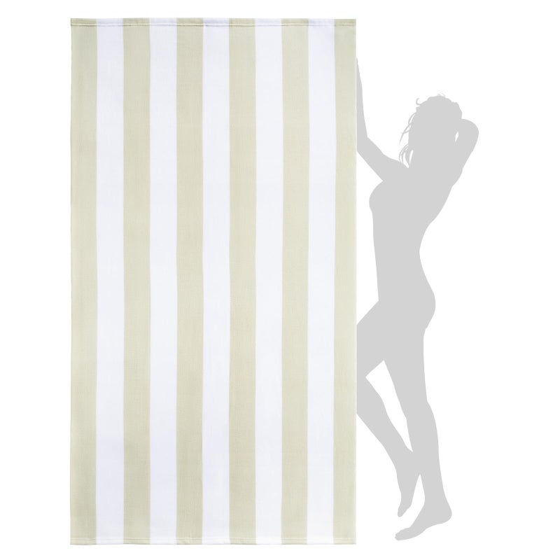 WILFA Extra Large Beach Towel Oversized Mircofiber Beach Towel 40 x 70 XL Striped Lightweight Pool Towel Big Cabana Swim Travel Towel for Adults Mens WomenBeige