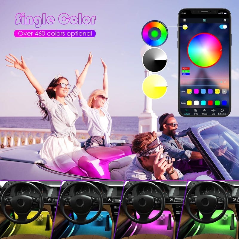 أضواء يي لاي الداخلية للسيارة، أضواء شريطية LED RGB داخل السيارة متزامنة مع الموسيقى، مقاومة للماء 4 قطع 48 مصباح LED مع تحكم عبر تطبيق البلوتوث، إضاءة سيارة موسيقية متعددة الألوان DIY مع شاحن سيارة وبجهد 12 فولت تيار مستمر - Image 4