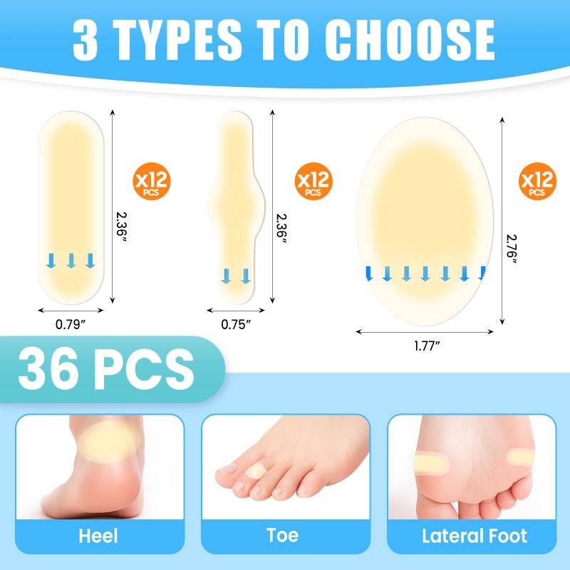 Lerifer Hydrocolloid Blister Bandages, 36PCS Blister Bandages for Feet, Heel & Toe â€“ Blister Prevention Waterproof Blister Pads & Blister Cushions â€“ Long-Lasting Comfortable for Shoes - Image 2