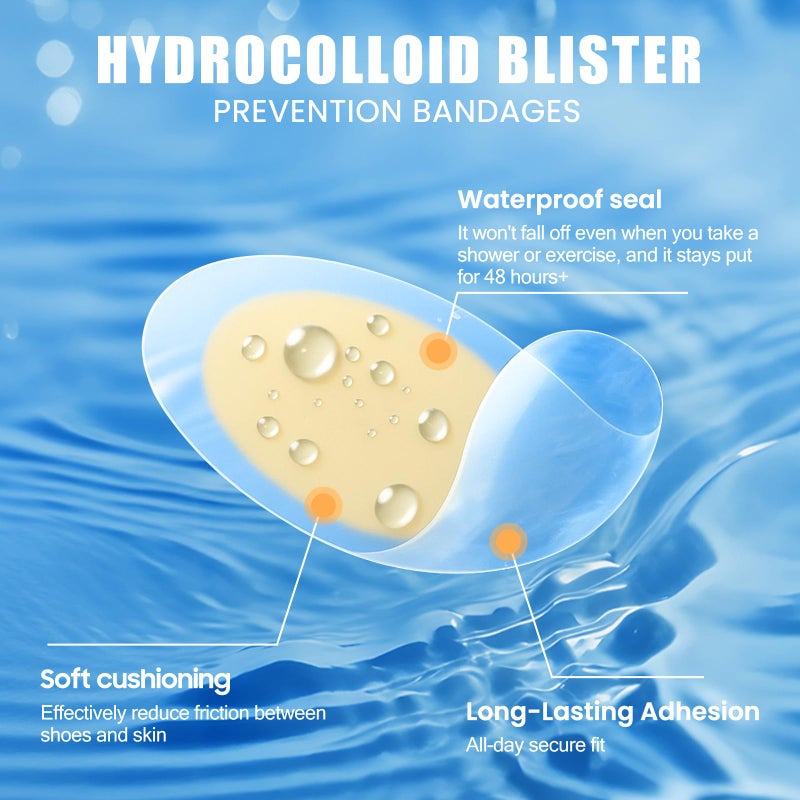 Lerifer Hydrocolloid Blister Bandages, 36PCS Blister Bandages for Feet, Heel & Toe â€“ Blister Prevention Waterproof Blister Pads & Blister Cushions â€“ Long-Lasting Comfortable for Shoes - Image 4