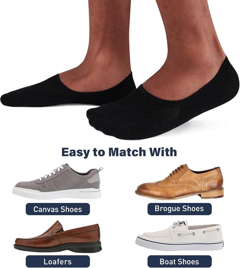 SIXDAYSOX Black Mens No Show Socks 6 Pairs Invisible Low Cut Non Slip Ondo Short for Loafer Sneakers Casual Shoe Size 5-11, 6 Pure Black - Image 3