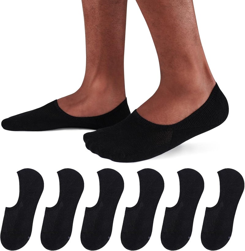 SIXDAYSOX Black Mens No Show Socks 6 Pairs Invisible Low Cut Non Slip Ondo Short for Loafer Sneakers Casual Shoe Size 5-11, 6 Pure Black - Image 1