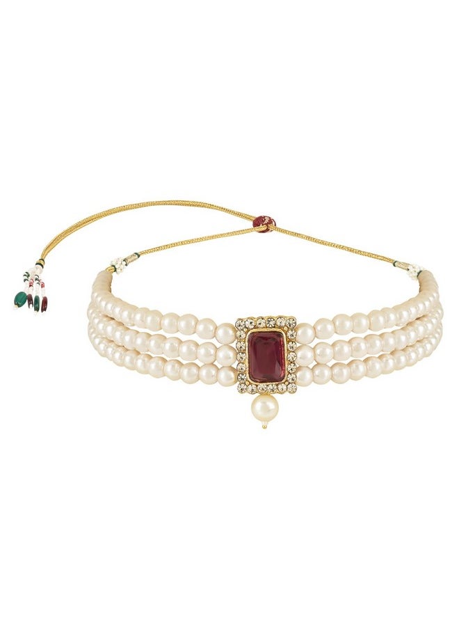 I Jewels I Jewels Gold Plated Traditional Stone Pearl Choker Necklace Jewellery Set For Women/Girls (ML237Wi)  - Image 2