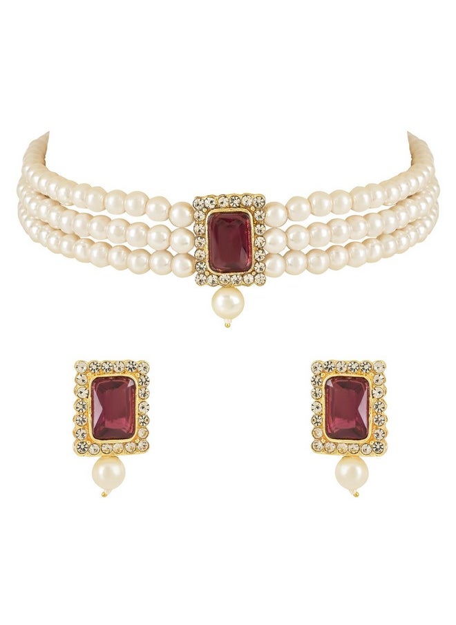 I Jewels I Jewels Gold Plated Traditional Stone Pearl Choker Necklace Jewellery Set For Women/Girls (ML237Wi)  - Image 1