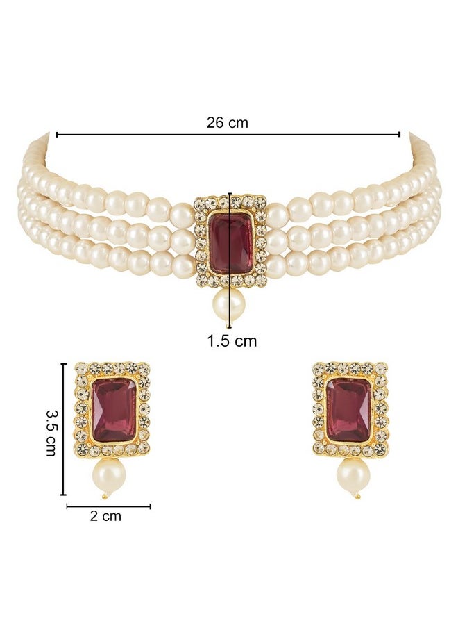 I Jewels I Jewels Gold Plated Traditional Stone Pearl Choker Necklace Jewellery Set For Women/Girls (ML237Wi)  - Image 5