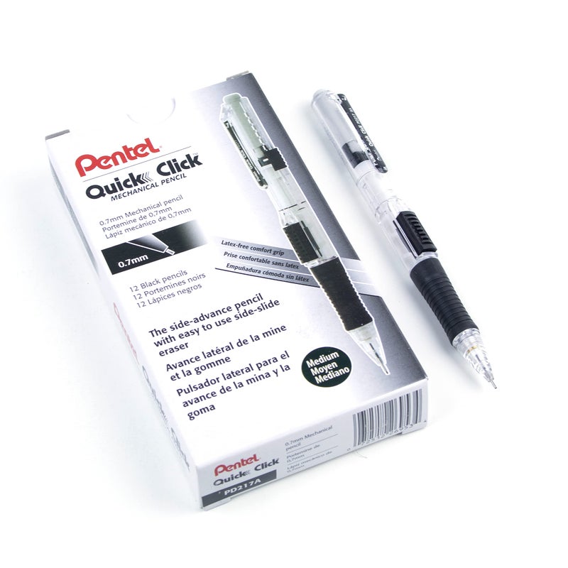 Pentel Quick Click Mechanical Pencil (0.7Mm)  Black Barrel  Box Of 12 Pencils (Pd217A) - Image 1