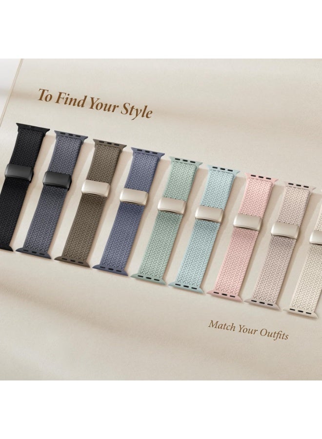 أساور مطاطية مضفره مع مشبك مغناطيسي متوافقة مع سوار ساعة آبل 38مم 40مم 41مم 42مم للنساء والرجال، حلقة رياضية من النايلون لسلسلة iWatch 11 10 9 8 7 6 5 4 3 Ultra 3 2 1 SE - Image 4