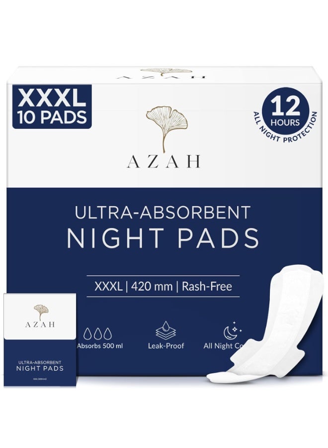 Azah Sanitary Pads for Women XXXL [Pack of 10] | Extra Large Night Pads | Cottony Soft Sanitary Napkins for Women | XXXL Pads for Womens Heavy Flow | Leak Proof for Overnight Protection - Image 1