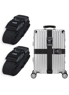 Rubik 78 Inch Heavy Duty Luggage Strap with Password, Adjustable Travel Packing Belt for Bag Baggage Suitcase Safety (2 Pack) Black  - Image 1