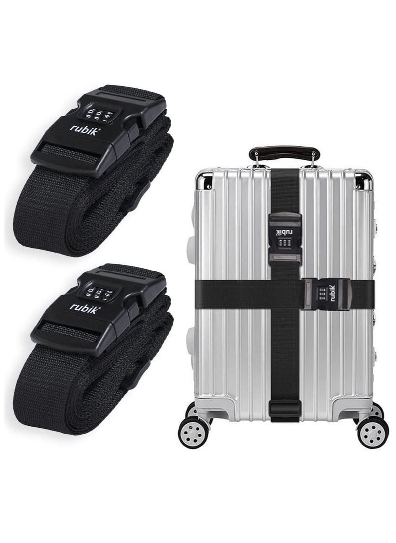Rubik - 78 Inch Heavy Duty Luggage Strap with Password, Adjustable Travel Packing Belt for Bag Baggage Suitcase Safety (2 Pack) Black - Image 1