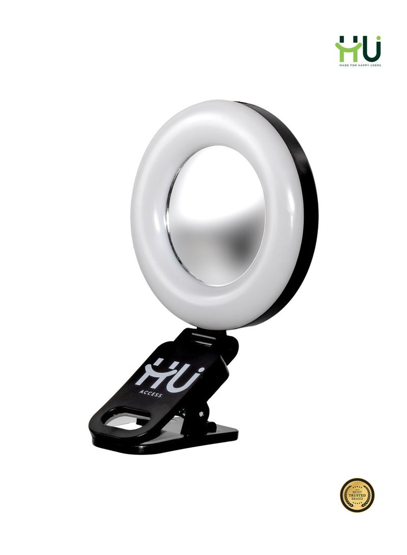H U ضوء LED محمول + ضوء ملء RGB مع 3 أوضاع ألوان ودوران 180° – ضوء سيلفي مدمج مع مرآة محدبة، وزن خفيف 51 جرام لتصوير الفيديو، المكياج وتسجيل الفيديو - Image 4
