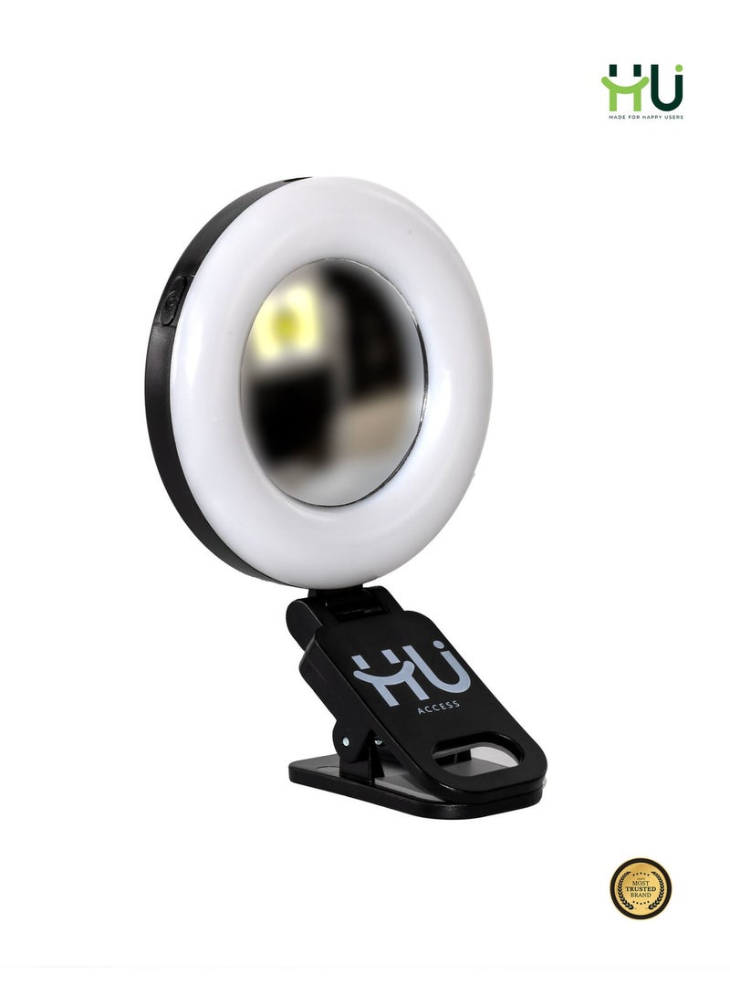 H U ضوء LED محمول + ضوء ملء RGB مع 3 أوضاع ألوان ودوران 180° – ضوء سيلفي مدمج مع مرآة محدبة، وزن خفيف 51 جرام لتصوير الفيديو، المكياج وتسجيل الفيديو - Image 1