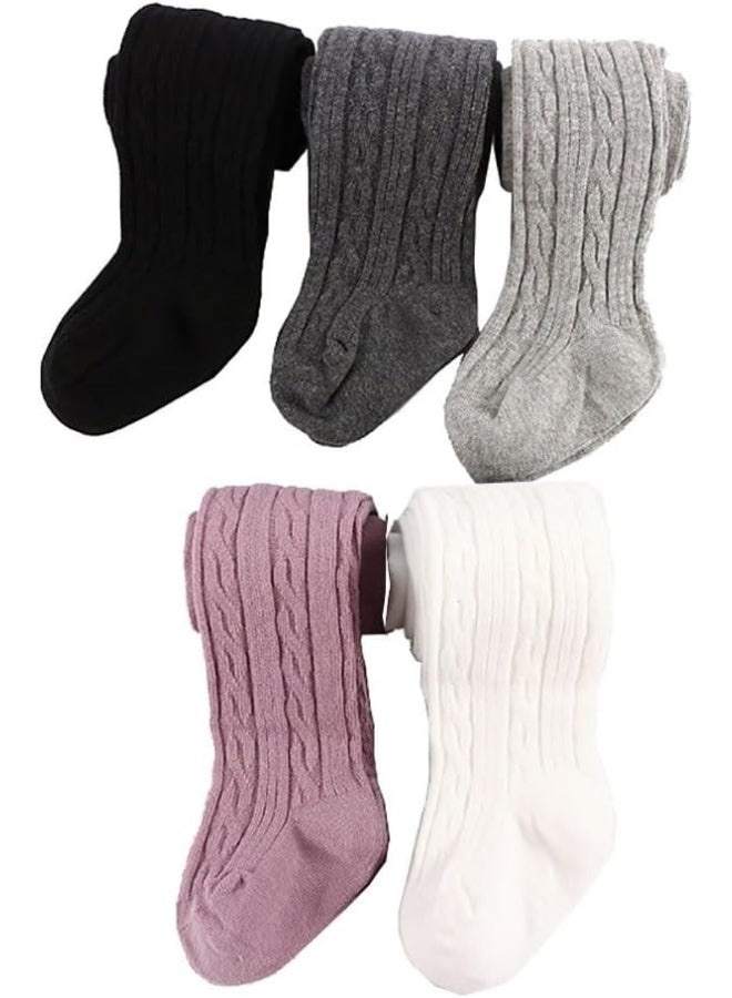 Looching 5 Pack Baby Toddler Girls Cute Cable Knit Cotton Tights Pantyhose Leggings Stocking Pants - Image 1