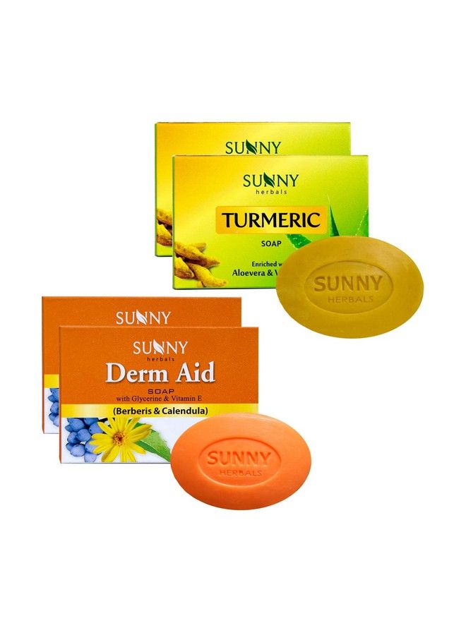 Sunny Derm Aid Soap(75Gm*2) & Turmeric Soap(75Gm*2) ; For Rashes & Infection Free Skin ; Prevent Drying & Keep Skin Healthy; Nourish & Protect Skin ; Lighten Blemishes & Impart Glow ; Help To Reduce Acne - Image 1