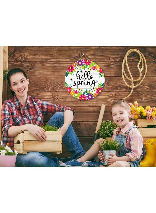 سيكوهوم لافتة باب SICOHOME Hello Spring مقاس 11.5 بوصة عليها زهور ملونة لديكور الربيع لافتة تعليق ترحيبية بالربيع زينة باب منزل ريفي ربيعي معلقة للمنزل الأمامي والجدار والشرفة والديكور الداخلي والخارجي - Image 3