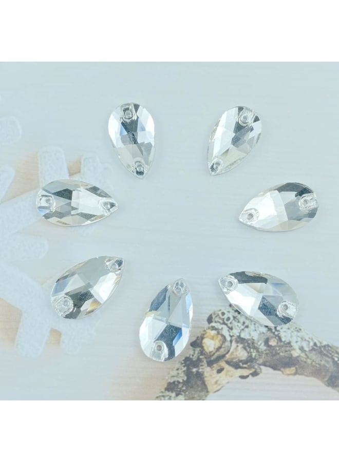 56pcs Teardrop Rhinestones Sew on Flatback Rhinestones,Faceted Crystal Glass Beads with Holes for Clothes Shoes Dress DIY Jewelry Making Crafts Decoration(White, 11 x 18 mm)  - Image 4