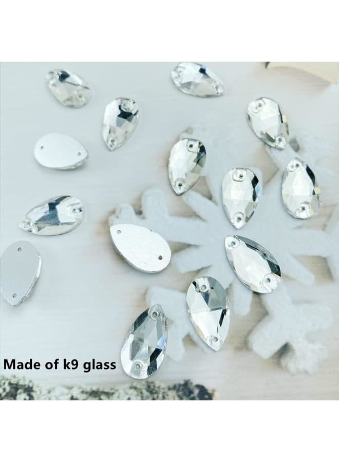 56pcs Teardrop Rhinestones Sew on Flatback Rhinestones,Faceted Crystal Glass Beads with Holes for Clothes Shoes Dress DIY Jewelry Making Crafts Decoration(White, 11 x 18 mm)  - Image 3