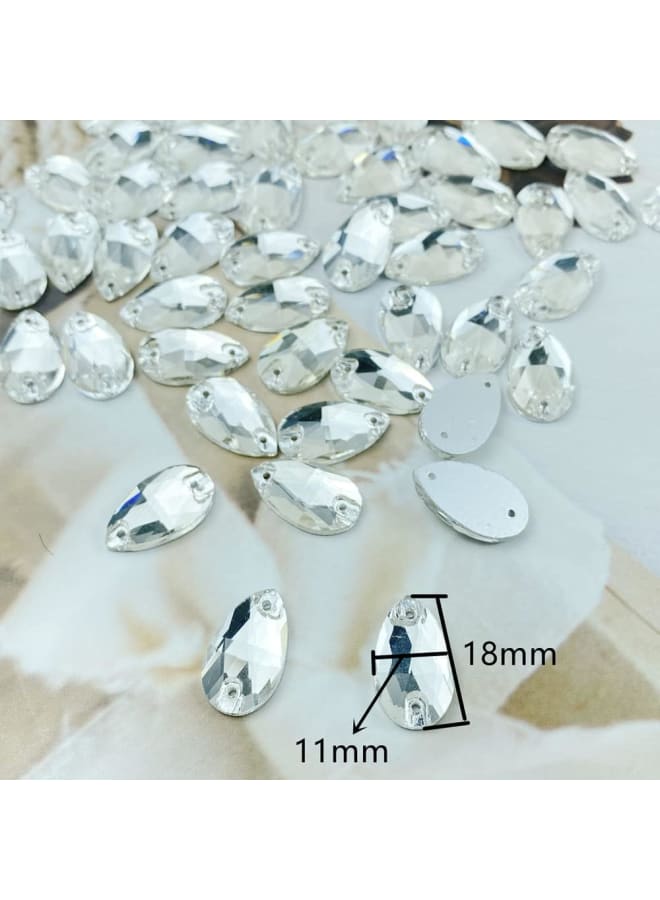 56pcs Teardrop Rhinestones Sew on Flatback Rhinestones,Faceted Crystal Glass Beads with Holes for Clothes Shoes Dress DIY Jewelry Making Crafts Decoration(White, 11 x 18 mm)  - Image 2