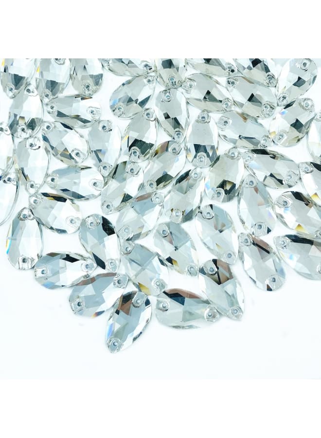 56pcs Teardrop Rhinestones Sew on Flatback Rhinestones,Faceted Crystal Glass Beads with Holes for Clothes Shoes Dress DIY Jewelry Making Crafts Decoration(White, 11 x 18 mm)  - Image 1