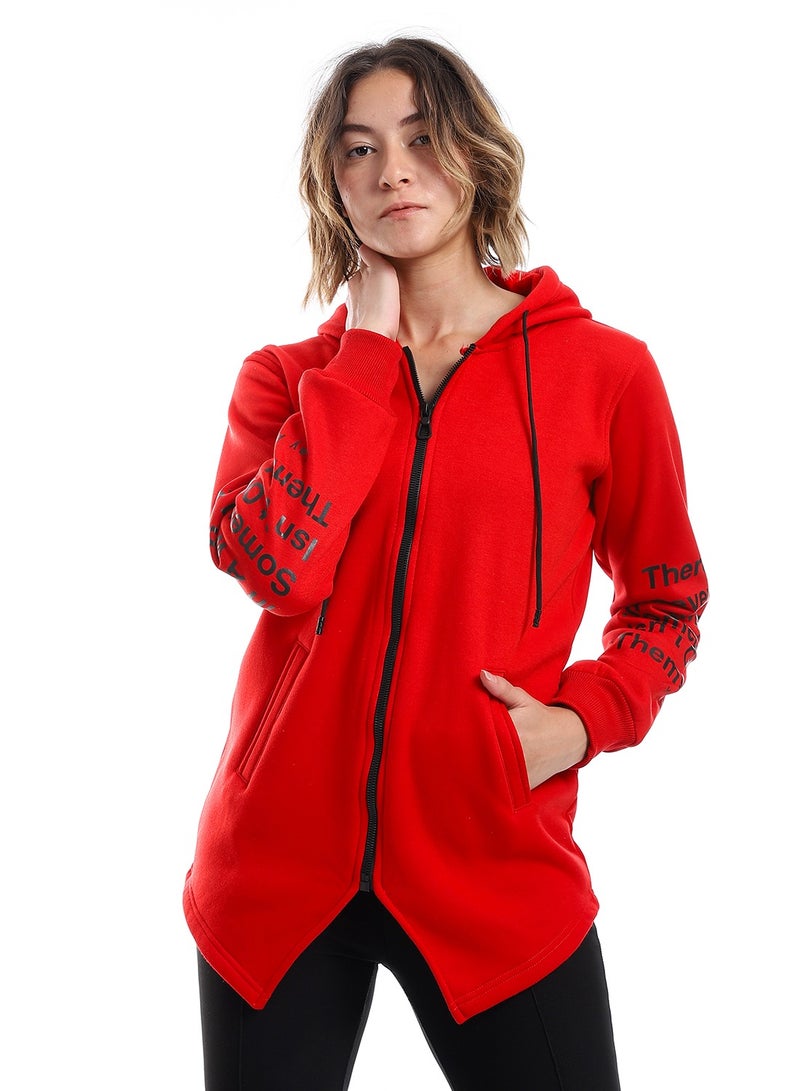 Caesar Women Hoodie With Front Zipper And Printed Sleeves - Image 1
