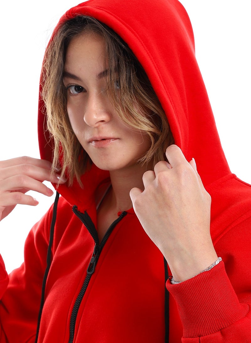 Caesar Women Hoodie With Front Zipper And Printed Sleeves - Image 3