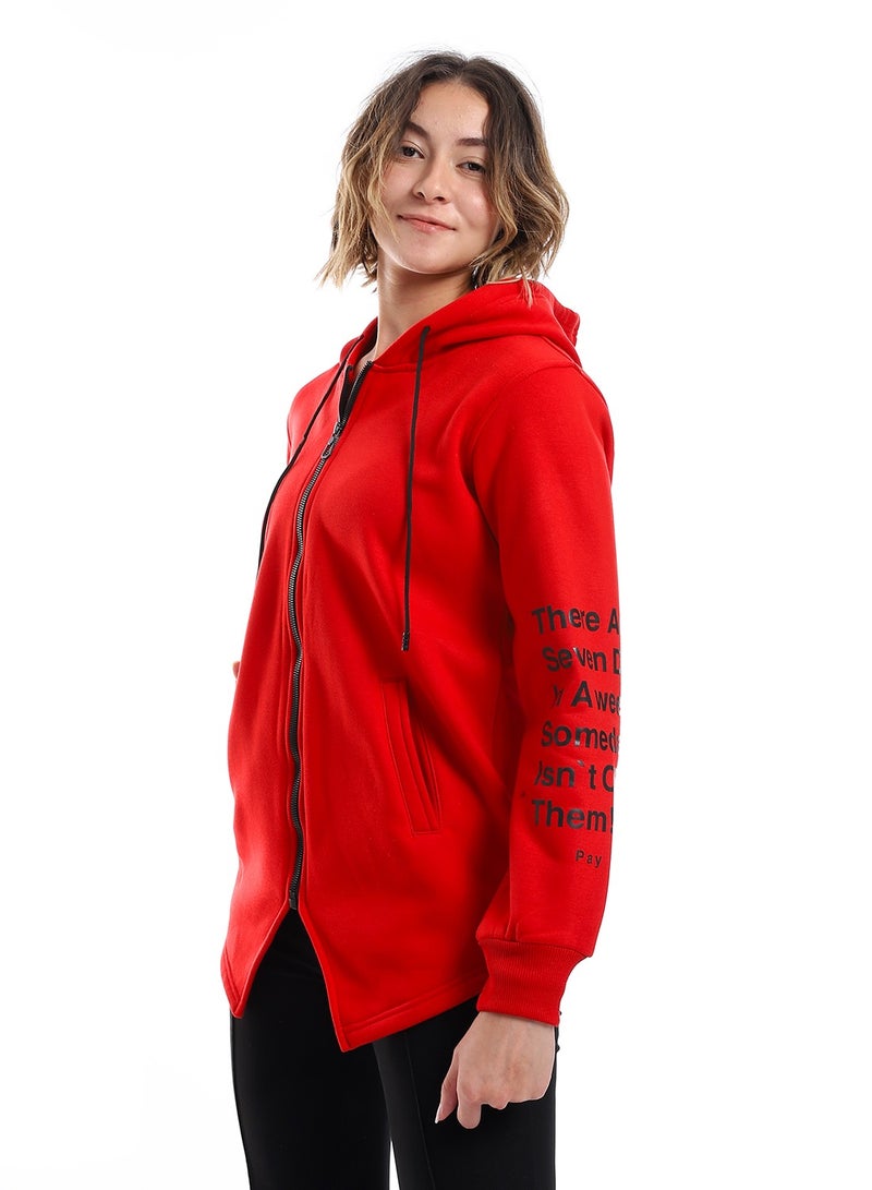 Caesar Women Hoodie With Front Zipper And Printed Sleeves - Image 2