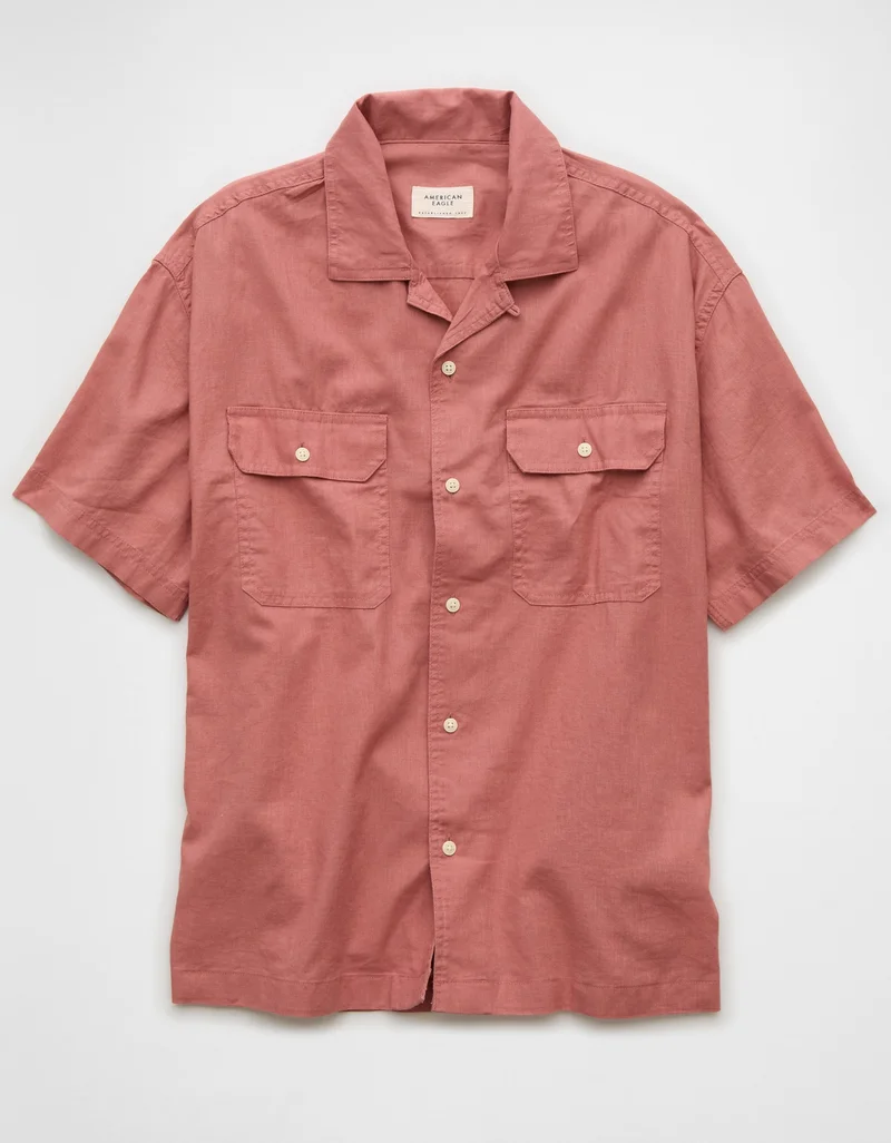 American Eagle Linen-Blend Button-Up Poolside Shirt
