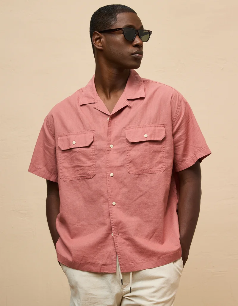 American Eagle Linen-Blend Button-Up Poolside Shirt