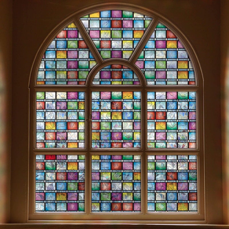 FEOMOS Stained Glass Window Film Rainbow Tint Privacy Film Decorative Stickers for Home Anti UV 173 x 787 Inches