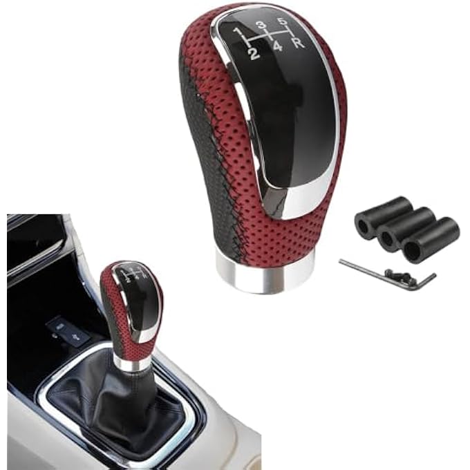 ريحني مقبض ناقل حركة 5 سرعات من الجلد مقبض ناقل الحركة اليدوي الموزون لناقل الحركة العالمي أسود أحمر - Image 3