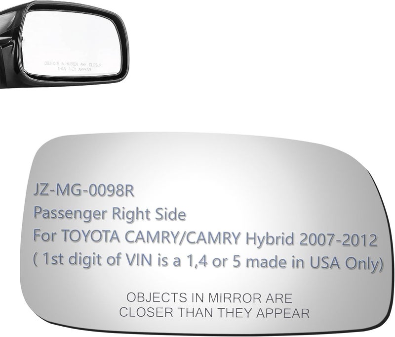 JZSUPER Side Mirror Glass for 2007-2012 Toyota Camry/Camry Hybrid Passenger Right Side RH Convex with Adhesive - Image 1