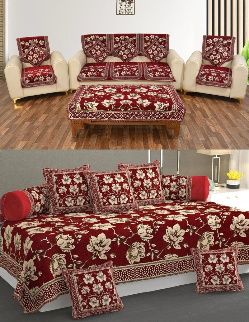 Laying Style™ Diwan Set of 8 Pieces Combo with Sofa Covers for Living Room 5 Seater and Center Table Cover - Image 1