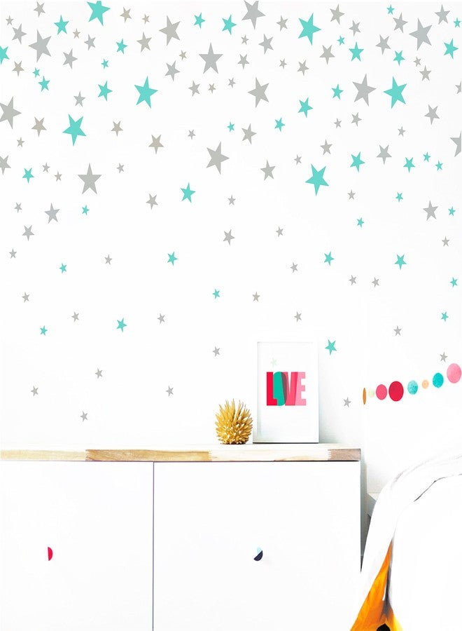 The Boho Design Stars Wall Decals Peel and Stick for Kids, Baby Bedroom Nursery and Living Room, Vinyl Wall Stickers Decor (Grey and Light Blue) - Image 1