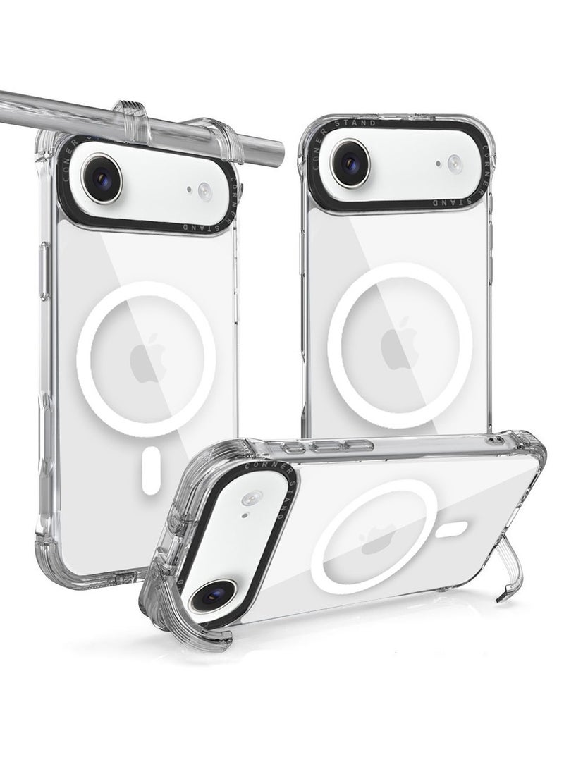 تيكي جراب شفاف MagSafe لهاتف iPhone 17 Air مع حامل مخفي قابل للطي على الحافة – غطاء صلب من الأكريليك TPU + PC مقاوم للصدمات ومضاد للاصفرار - Image 1