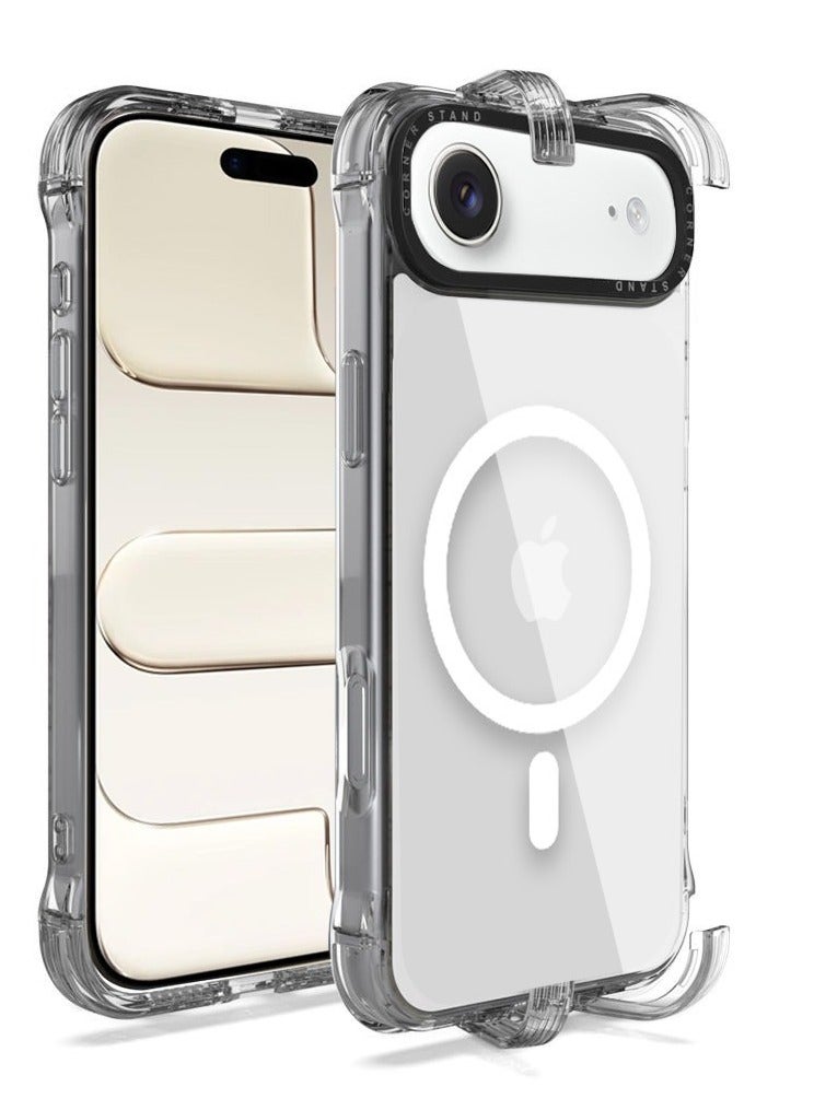 تيكي جراب شفاف MagSafe لهاتف iPhone 17 Air مع حامل مخفي قابل للطي على الحافة – غطاء صلب من الأكريليك TPU + PC مقاوم للصدمات ومضاد للاصفرار - Image 2
