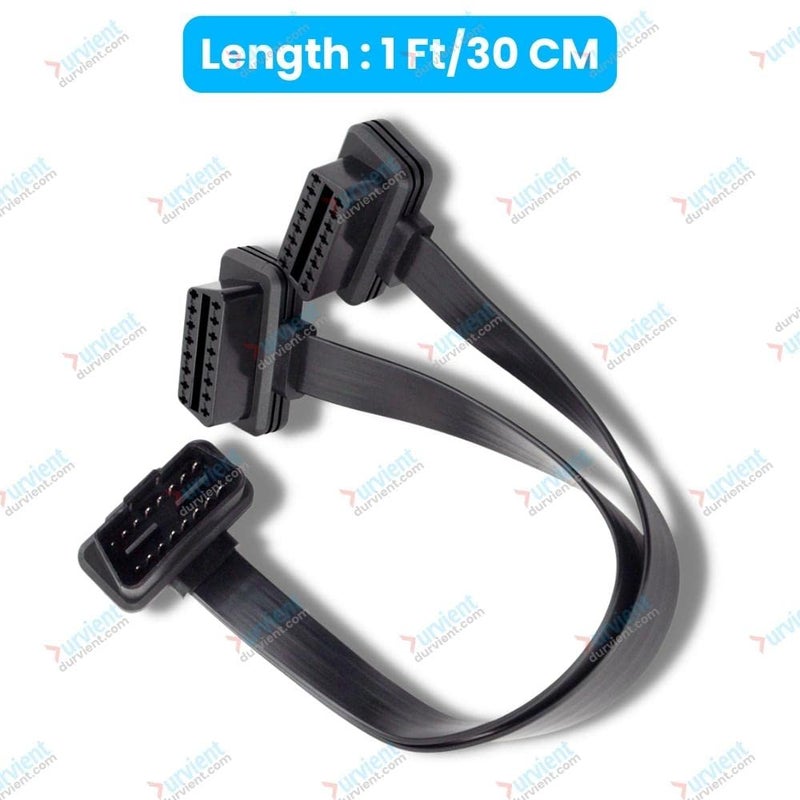 Durvient Low Profile OBDII Splitter Extension Cable Male to Dual Female Y Type 30cm - Image 3
