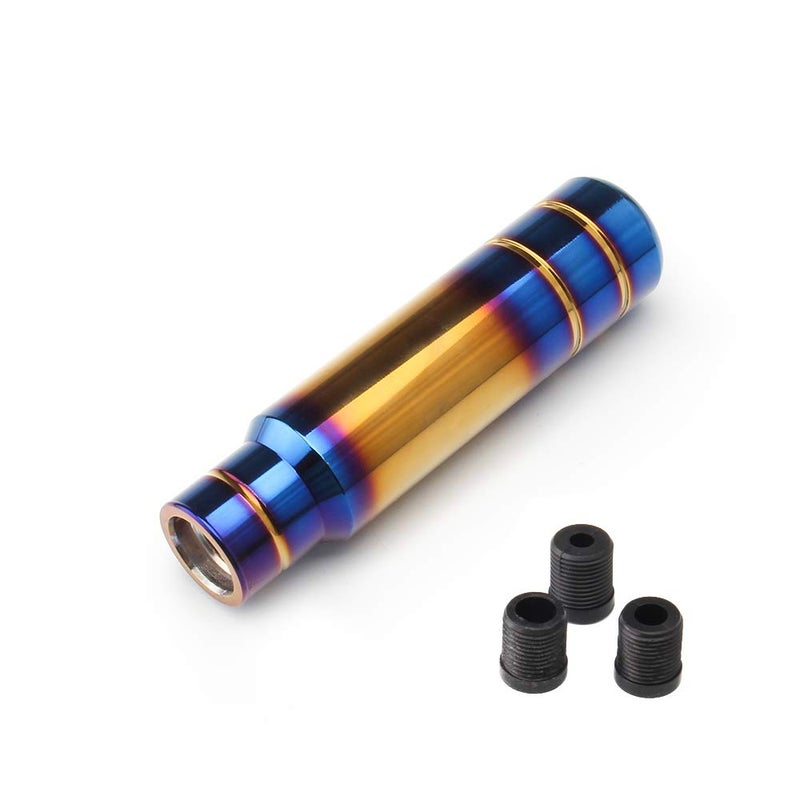 WENJTP Aluminum Weighted Shift knobs Universal Burnt Blue Long Shift knob Automatic Manual Vehicles Lever Cover Head Shift Knobs 5 Inch with 3 Threaded Adapters M8 M10 M12 x 125 HTRACING Gold Blue