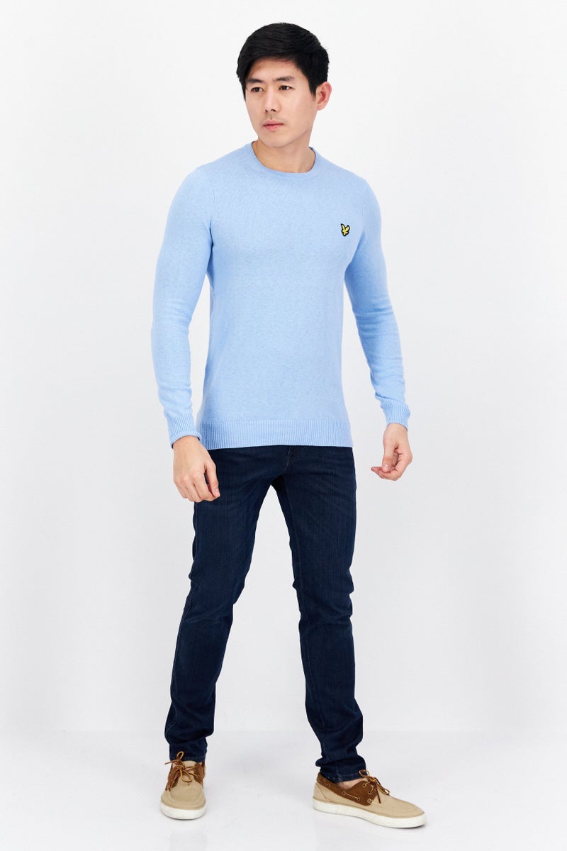 Lyle & Scott Men Crew Neck Brand Logo Long Sleeves Sweater, Light Blue - Image 3