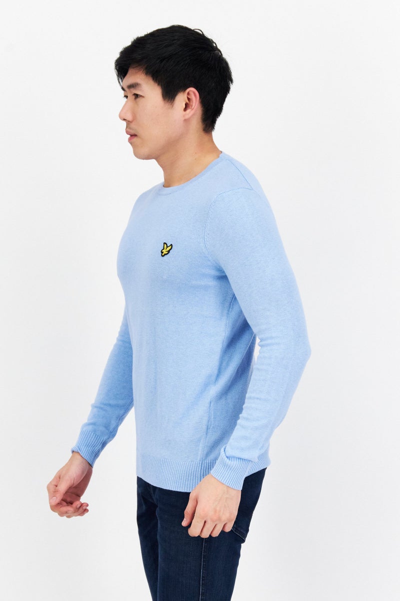 Lyle & Scott Men Crew Neck Brand Logo Long Sleeves Sweater, Light Blue - Image 2