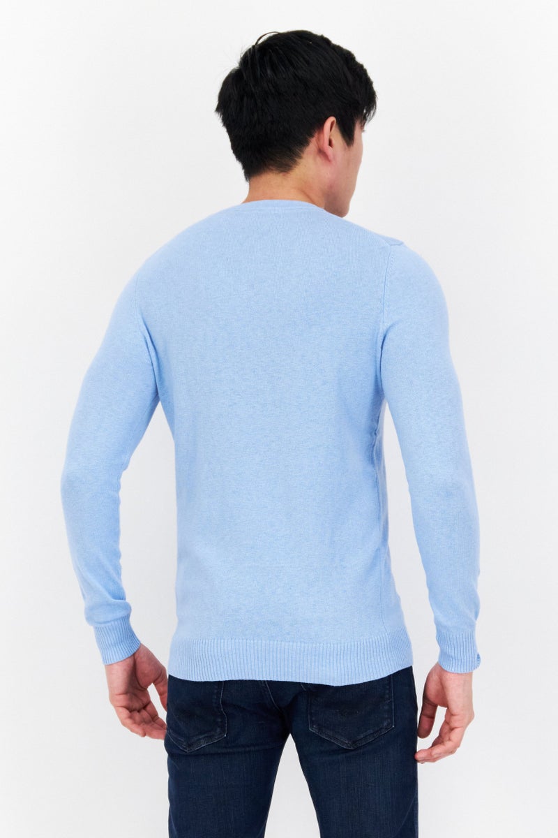 Lyle & Scott Men Crew Neck Brand Logo Long Sleeves Sweater, Light Blue - Image 2