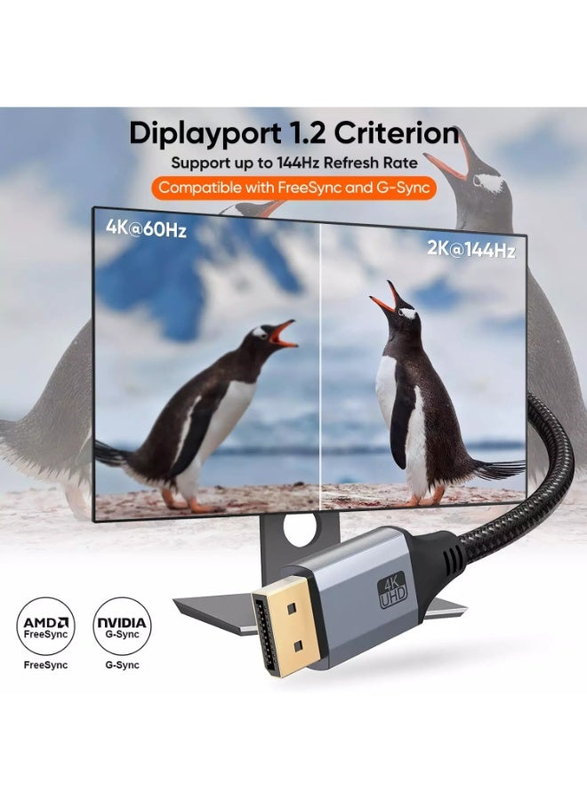 كابل كرييشن كابل DisplayPort DP 1.2 [4K@60Hz، 2K@165Hz، 2K@144Hz]، كابل DisplayPort مضفر من النايلون ذكر إلى ذكر (1 متر) - Image 5
