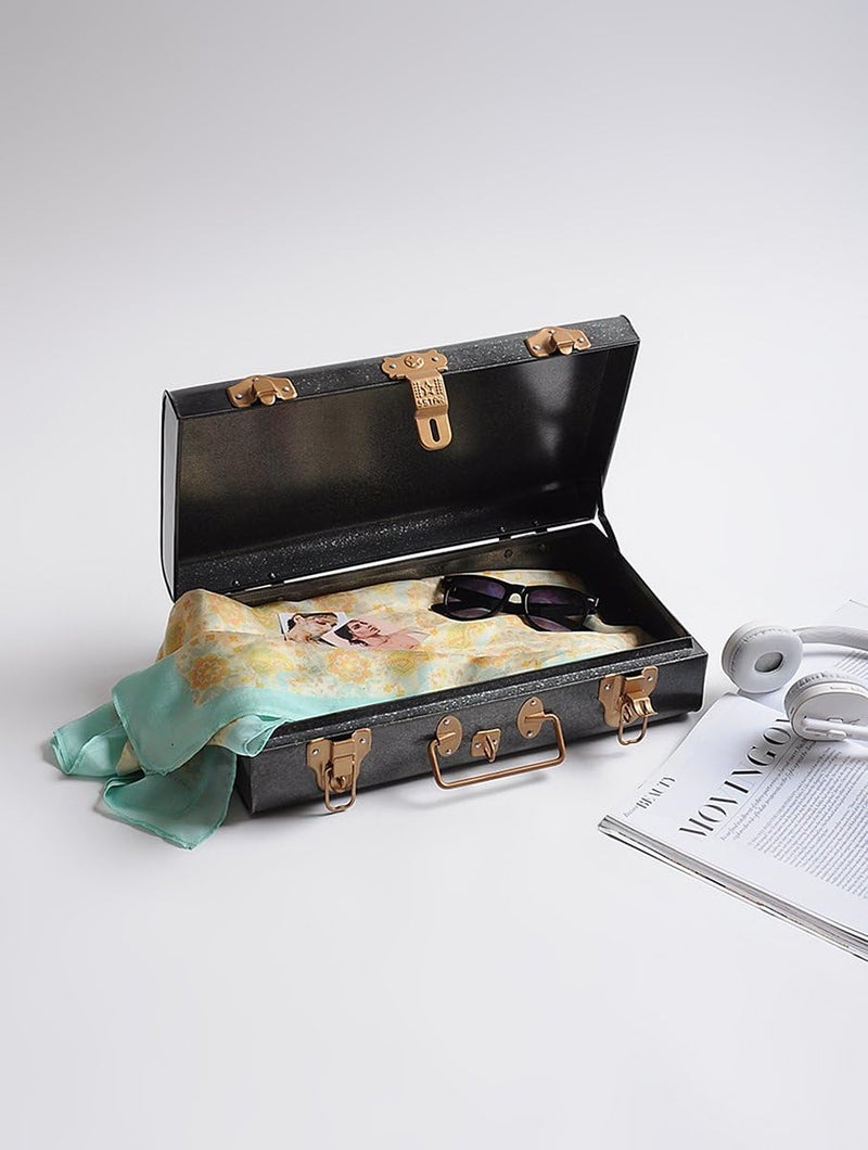 Elan Vintage Style Buxa Modern Metal Long Trunk Box, Storage Box, Decorative Box For Gift - Antique Black (Rectangular) - Image 1