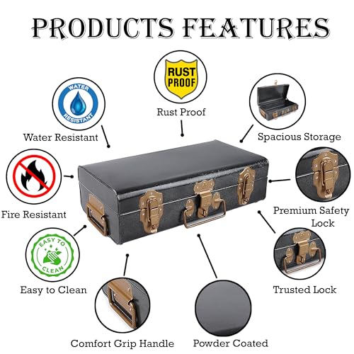 Elan Vintage Style Buxa Modern Metal Long Trunk Box, Storage Box, Decorative Box For Gift - Antique Black (Rectangular) - Image 3