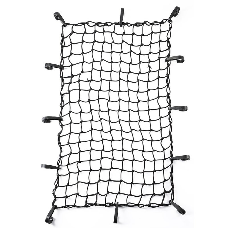 شبكة بونجي لسيارات CZC 22x38 باللون الأسود من اللاتكس تمتد إلى 44x76 مع 2X2 شبكة صغيرة و 12 خطاف بلاستيكي قابل للتعديل لحامل البضائع على السطح وسكة السقف وسلة السحب لسيارات الدفع الرباعي
