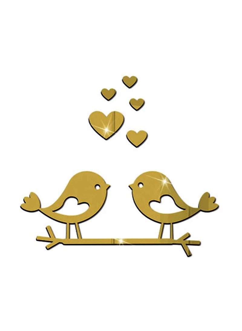Incrizma Incrizma Romatic Love Bird Removable Mirror Sticker 3D Acrylic Wall Sticker (Gold, L 30 cm)  - Image 1